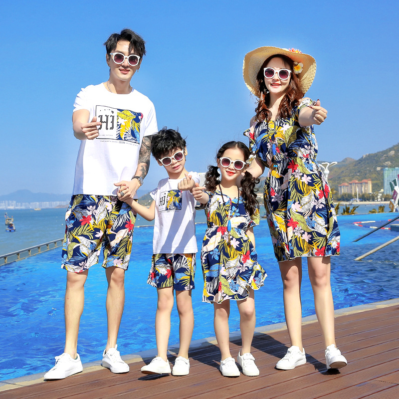Parent Child Dress Summer Dress For A Family Of Three Or Four Floral Leaves - Shop at LoveMi