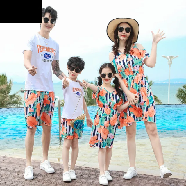 Parent Child Dress Summer Dress For A Family Of Three Or Four Color Stripes Orange - Shop at LoveMi