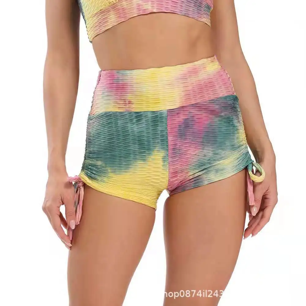 Body-Building And Hip Lifting Ink Tie Dyeing Jacquard Leisure Sports Yoga Shorts - 8Style