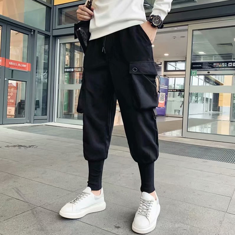 Sports Overalls Men's Ankle-length Trousers With Ankles Dark Black