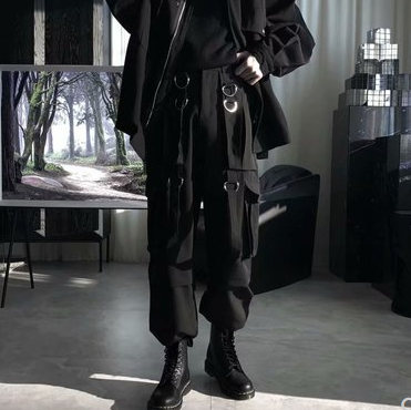 Net Red Dark Black Functional Wind Streamer Design Overalls