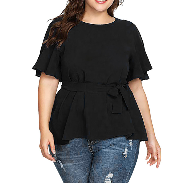 Blouse Women's Solid Short Sleeve Shirt
