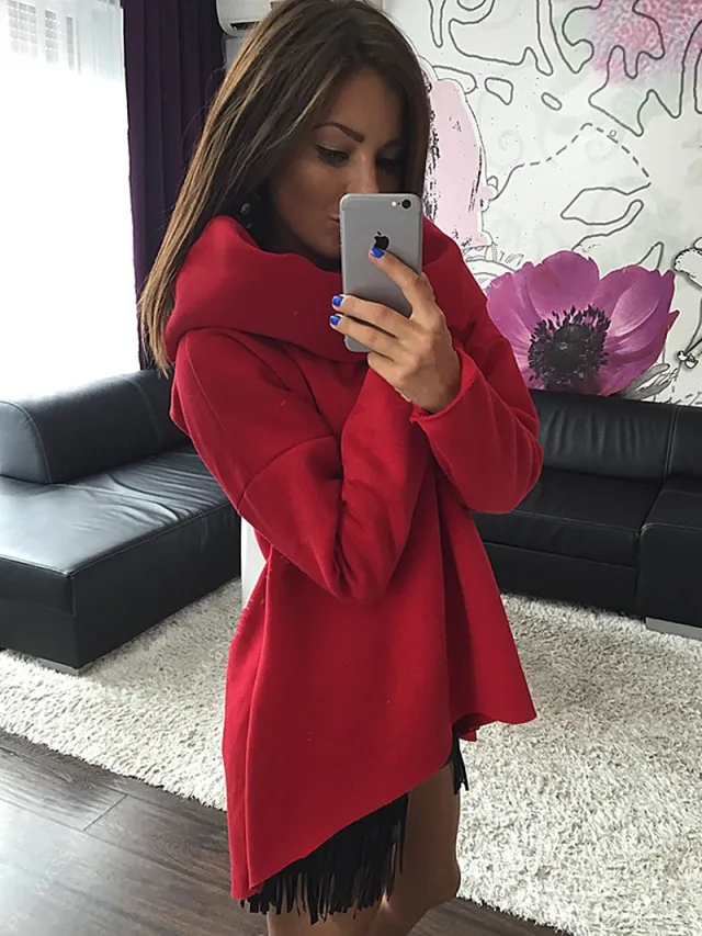 Irregular High Collar Scarf Collar Sweater Sweater Women's Clothing Red - Shop at LoveMi