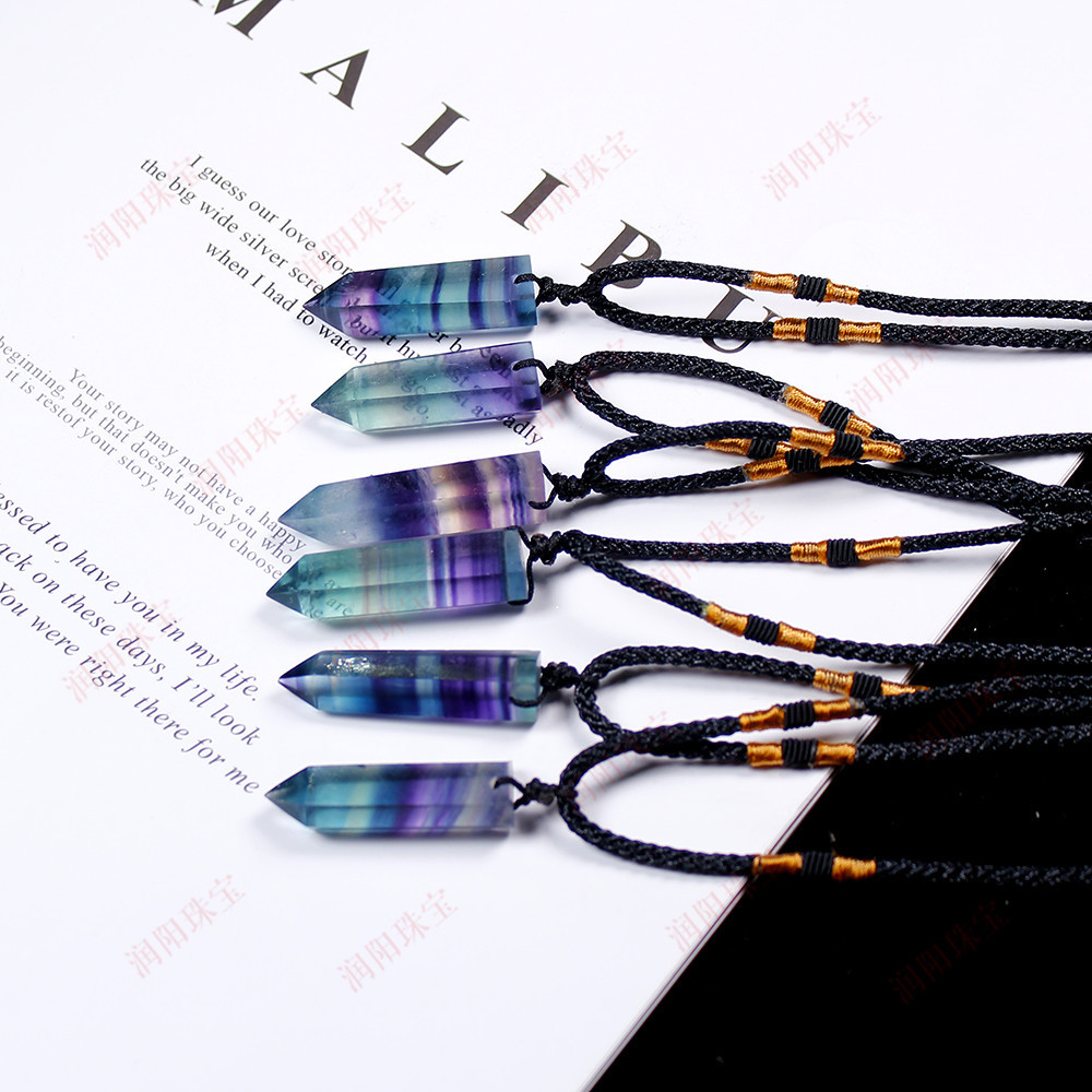 Colorful Fluorite Rough Hexagonal Prism Pendant