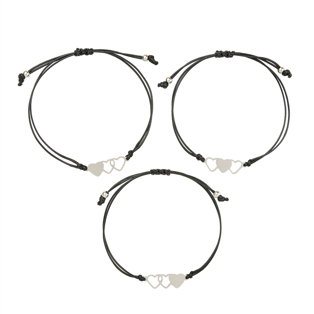 European And American Creative Stainless Steel Heart-Shaped Wax Wire Braided Bracelet Hand Jewelry