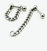 Silver Black Titanium Steel Chain Earrings