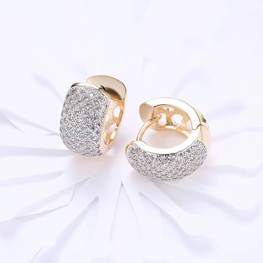 Round Crystal Earrings for Women Gold-color Hoop CZ Stone