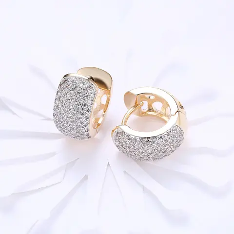 Round Crystal Earrings for Women Gold-color Hoop CZ Stone