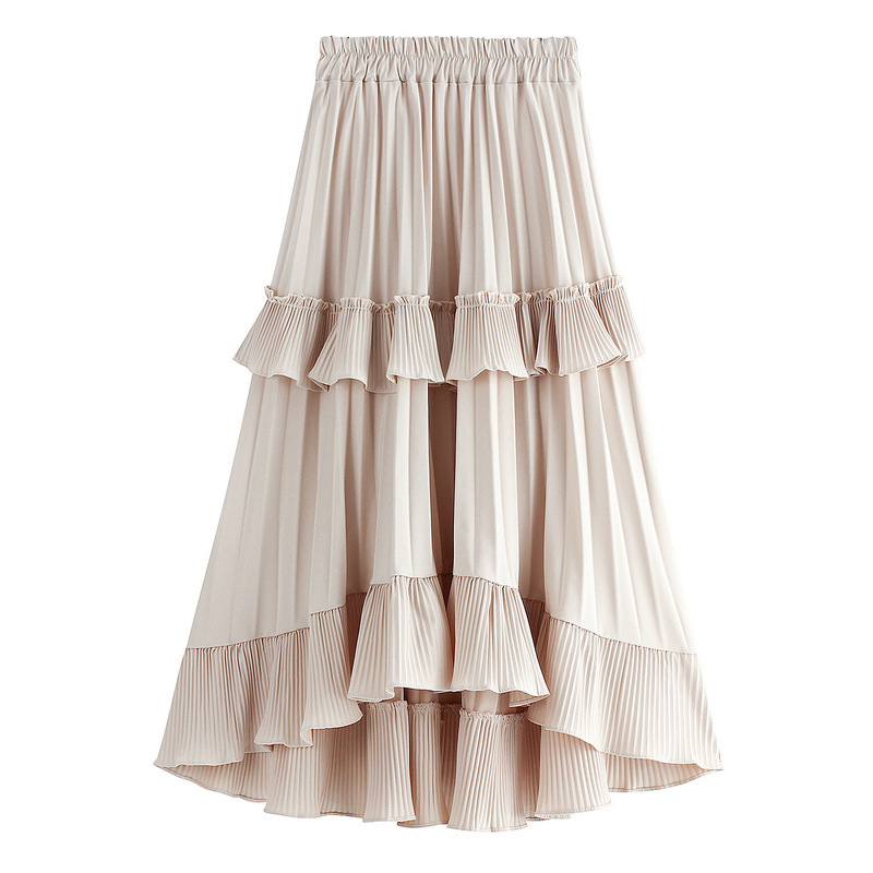 Half-Length Skirt Female Summer A-Line Pleated Skirt New Front Short And Back Long Ruffled Irregular Cake Skirt