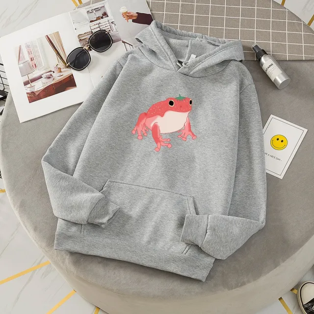 Kawaii Cute Animal Frog Sweatshirt Sports Hooded Sweatshirt Grey - Shop at LoveMi