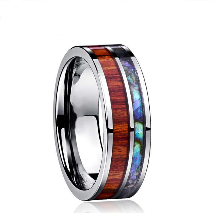 Fashion Stainless Steel Ring Simple Wood Grain Shell Double Line Ring