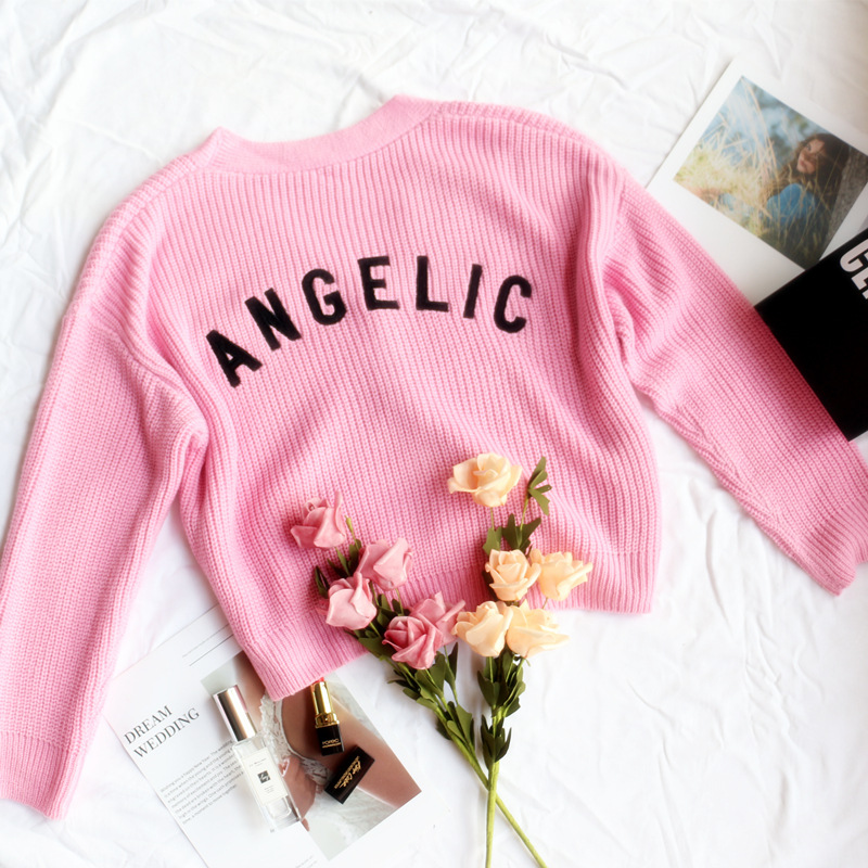 Title 2, Angel Embroidery Loose Knit Sweater Coat Button...