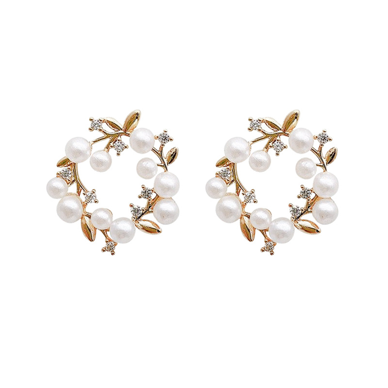 S925 Silver Needle Korean Temperament Circle Olive Branch Earrings