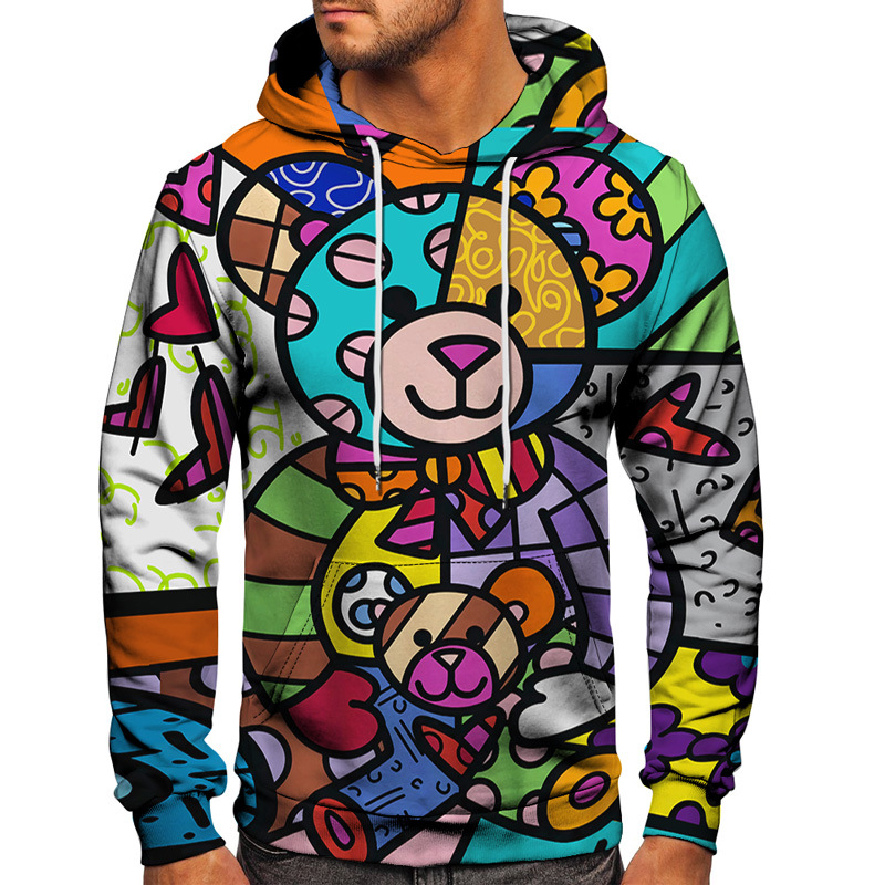 Men's Jacket 3D Creative Printing Casual Men's Long Sleeved Hooded Pullover Sweater