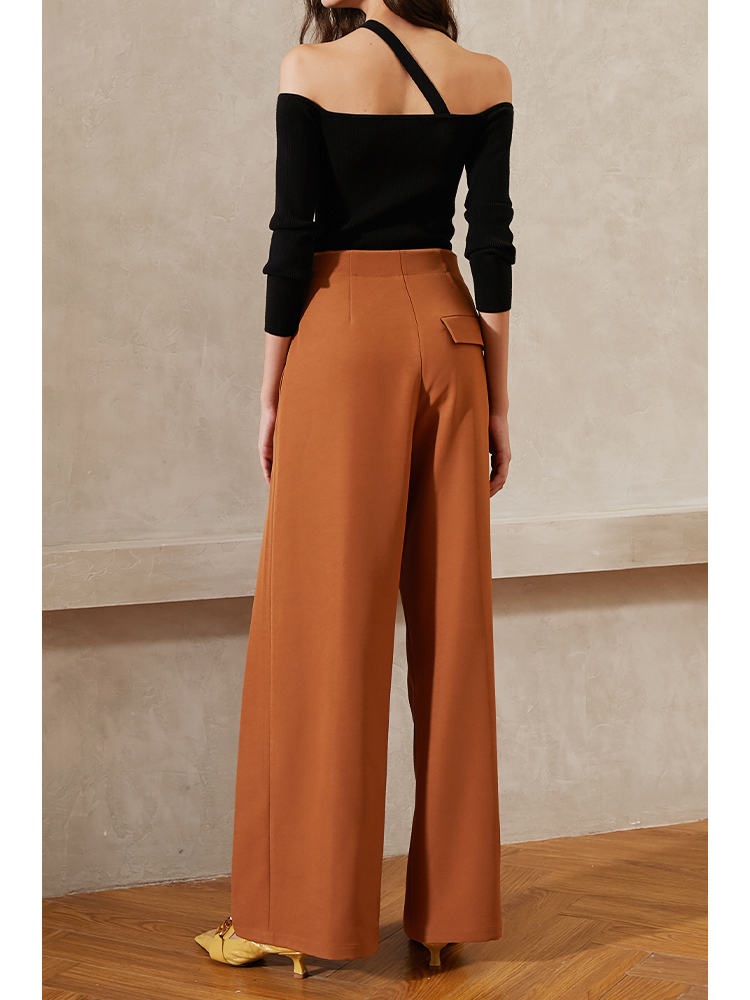 Retro Street Shots Show Thin High Waist Drape Wide-Leg Pants