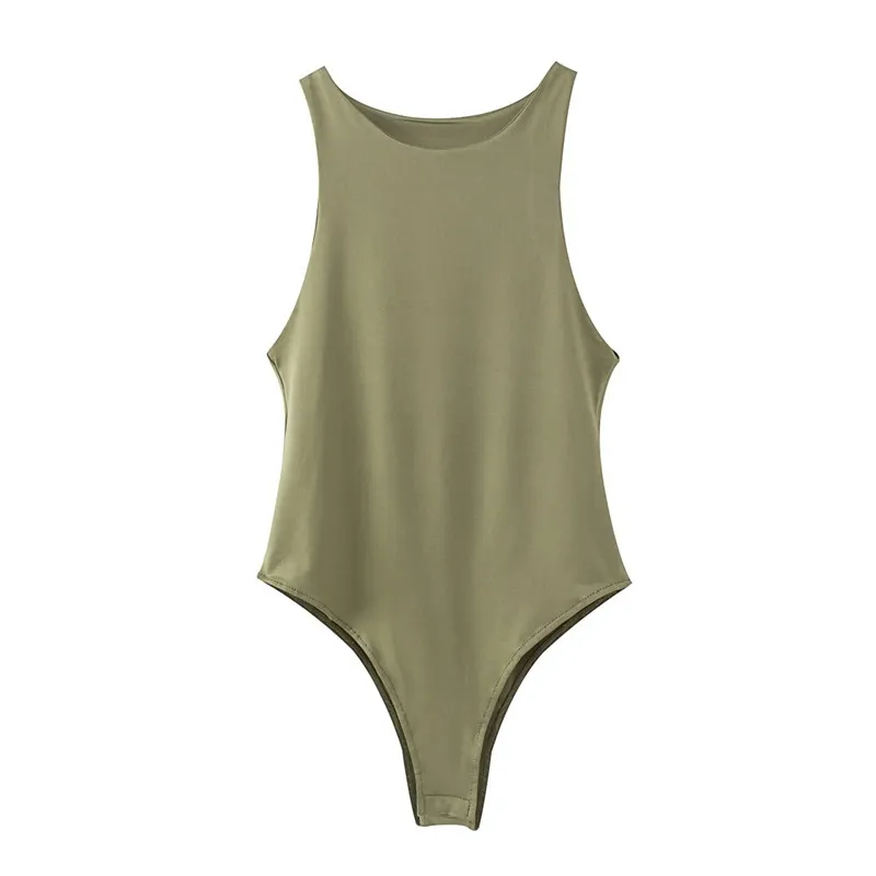 Sexy Sleeveless Round Neck Bodysuit - Green