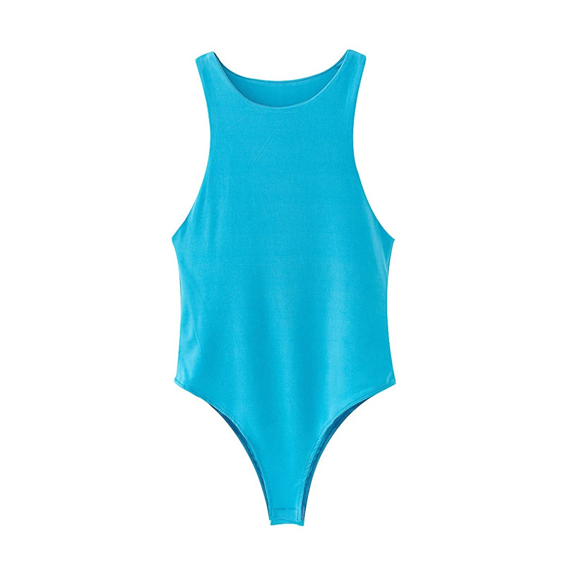 Sexy Sleeveless Round Neck Bodysuit Blue - Shop at LoveMi