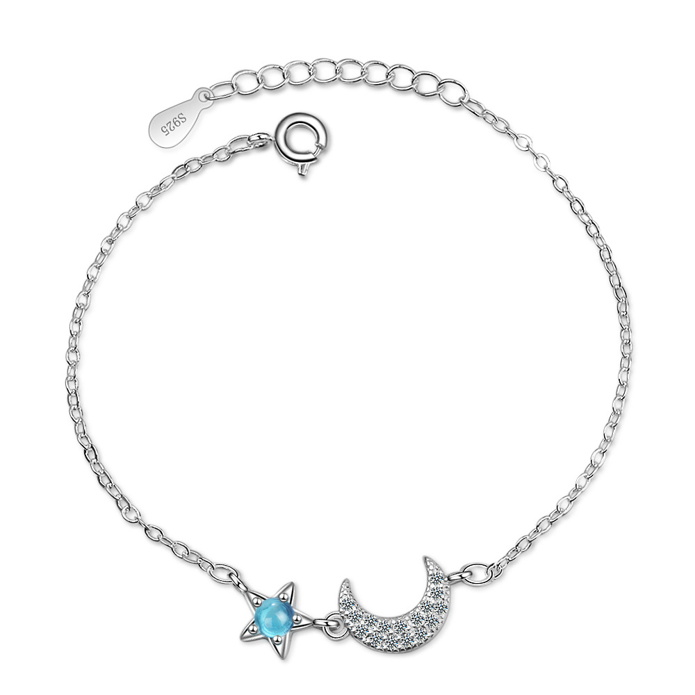 Blue Crystal Star Moon Bracelet with Diamonds