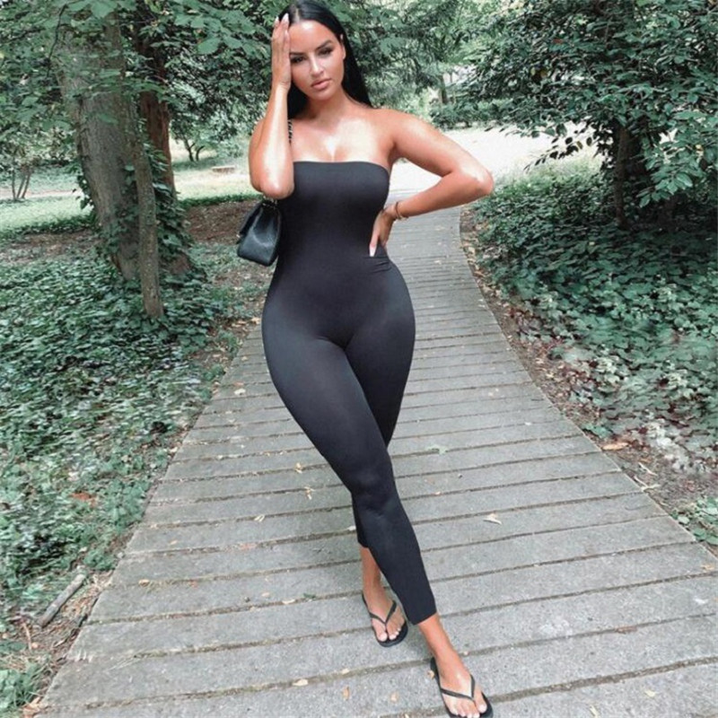 Fashion Sexy Slim Slimming Solid Solor Tube Top Jumpsuit