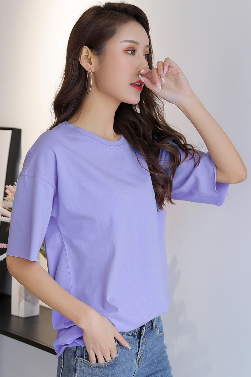 Pure Color Plus Size Short-sleeved T-shirt Women's Clothing
