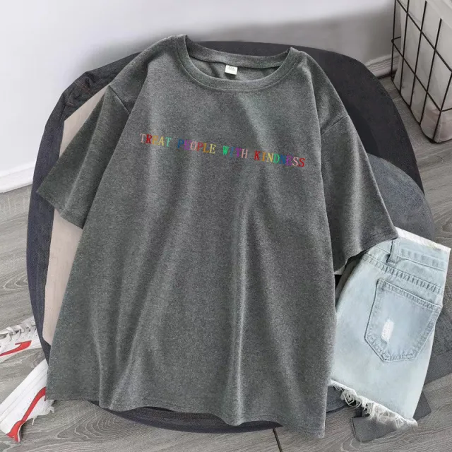Letter Tide Women's Round Neck T shirt Women Short Sleeves Grey - Shop at LoveMi