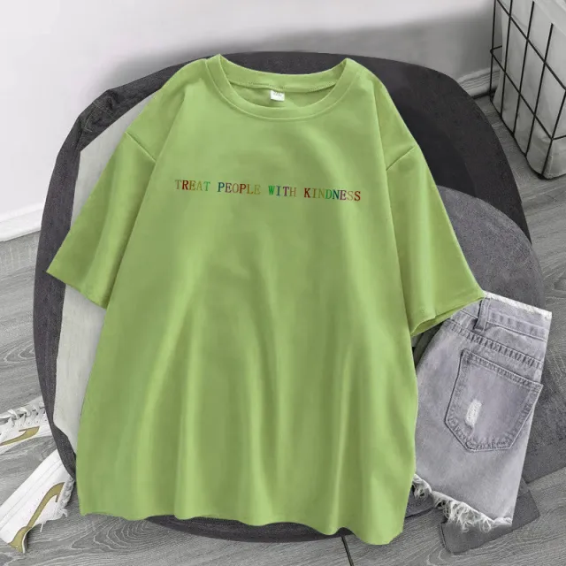 Letter Tide Women's Round Neck T shirt Women Short Sleeves Green - Shop at LoveMi