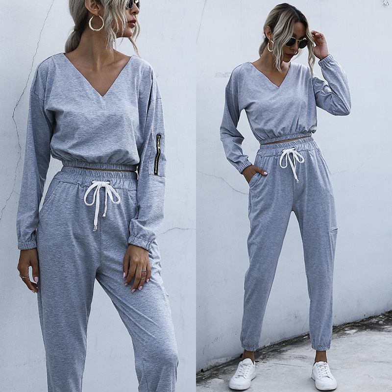 High Waist Long Sleeve Solid Color Fashion Sports Suit Women