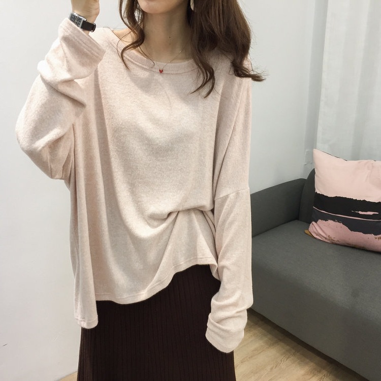 Simple Solid Color Round Neck Long Sleeve T-shirt