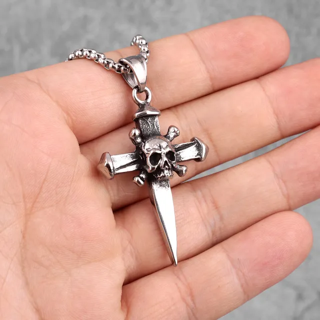 Alloy Pendant Skull Head Cross Fashion Personalized Jewelry Silver - Shop at LoveMi