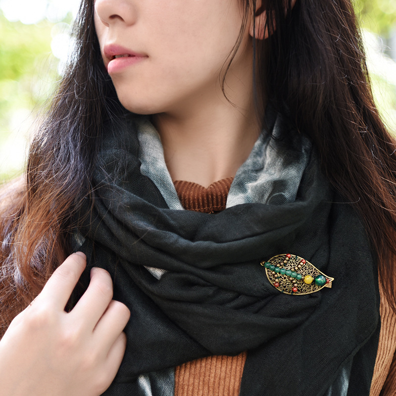 Woven Featured Silk Scarf Buckle Leaf Female Hairpin
