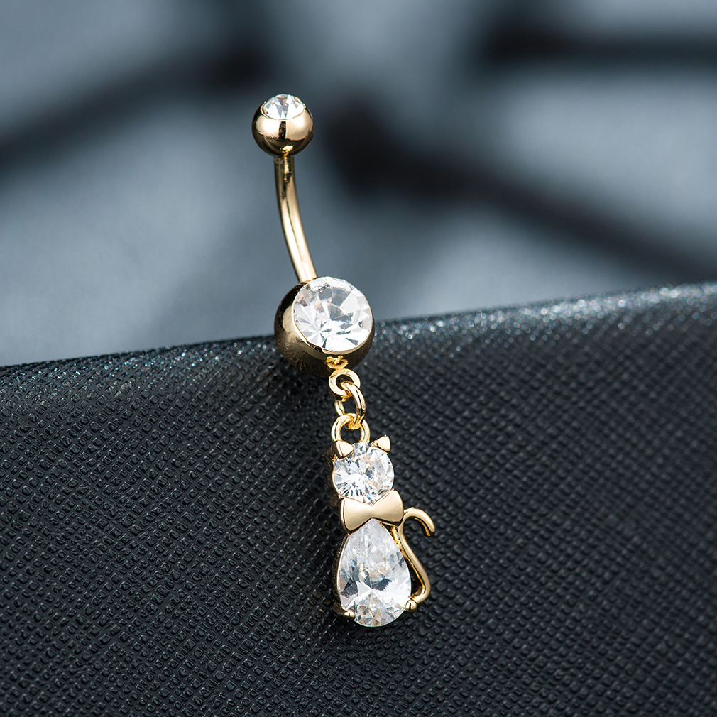 European And American Hot Cat Navel Ring Fashion Zircon Navel Nail Stainless Steel Navel Buckle Manufacturers Direct Sales