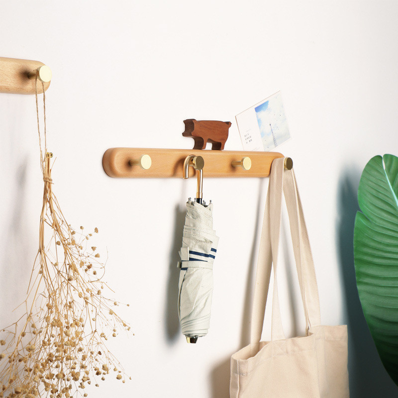 هوك ملابس من النحاس الأصفر بنمط الشمال الأوروبي خشبي - علاقة ملابس من جوز الأسود بتصميم جداري لغرفة النوم أو الشرفة