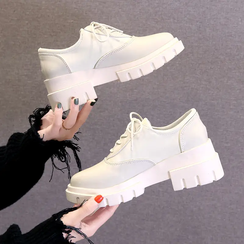Soft Leather British Style Front Lace-up Platform Platform Shoes