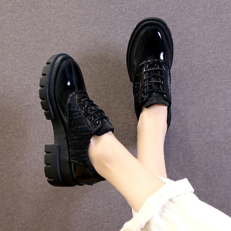 Soft Leather British Style Front Lace-up Platform Platform Shoes