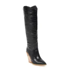 Winter New Short Plush Pointed Knight High Boots Pattern Trendy Women - Black - View 1