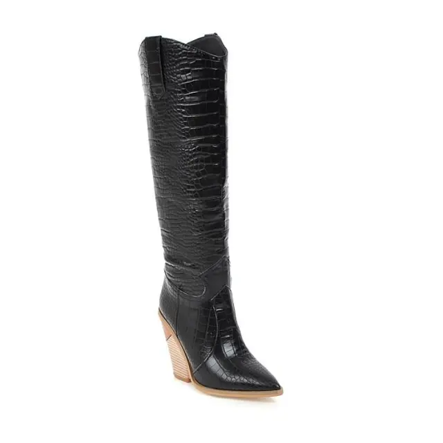 Winter New Short Plush Pointed Knight High Boots Pattern Trendy Women Black - Shop at LoveMi