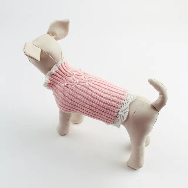 Knitted Teddy Dog Sweater with Rhinestone Lace Pink - Shop at LoveMi