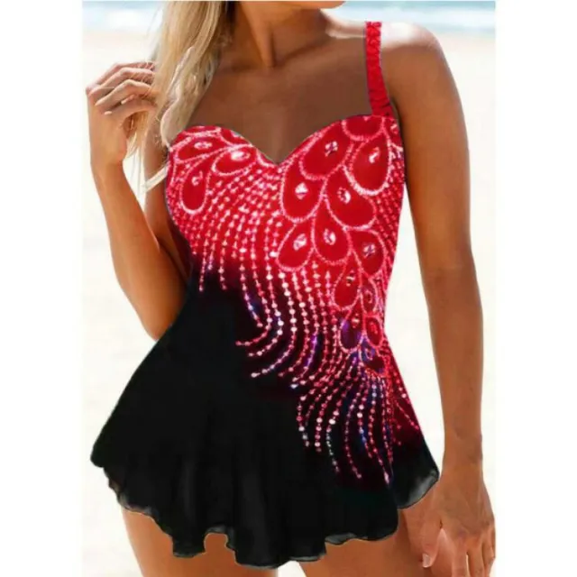 New Bikini, Tube Top, Diamond And Feather Contrast Color Split Large Size Swimsuit Women Red - Shop at LoveMi