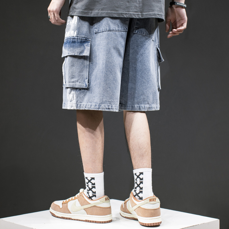 Personality Stitching Summer Hip-Hop Loose Five-Point Pants