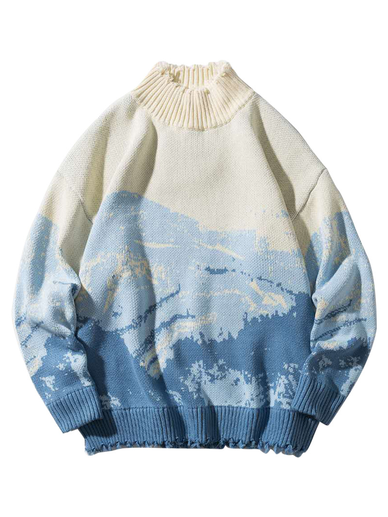 Ukiyo-e Jacquard Sweater With Long Sleeves