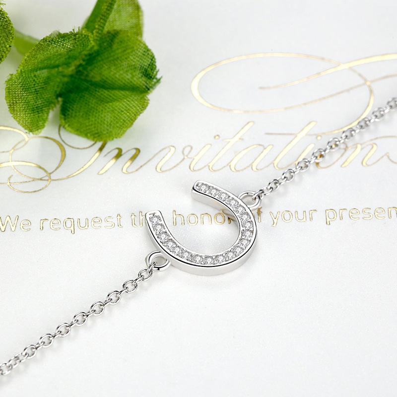 Letter U-shaped Diamond 5 Sterling Silver Bracelet