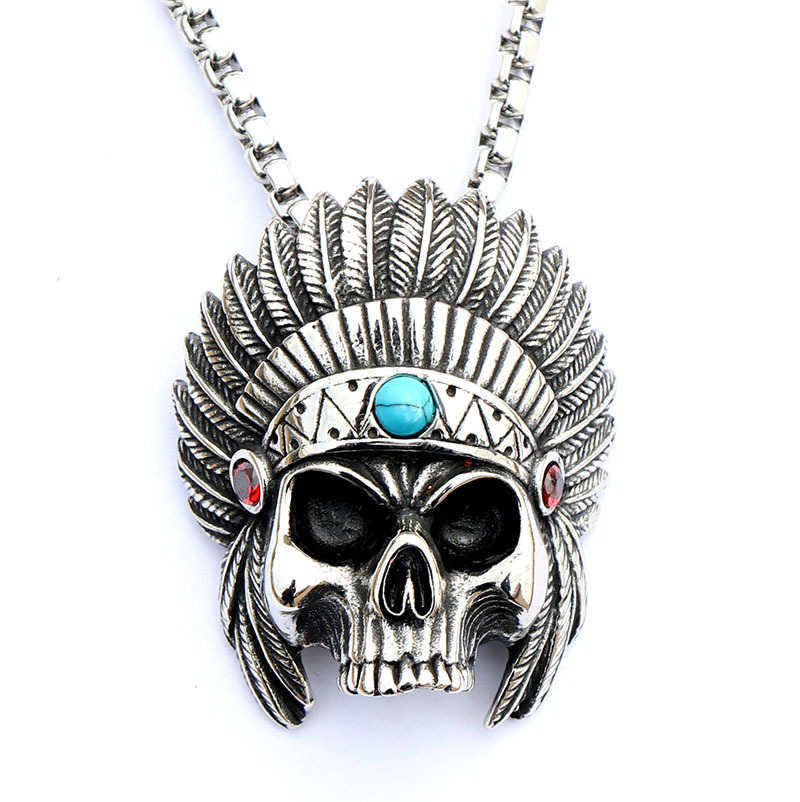 Stainless Steel Indian Pharaoh Skull Head Pendant
