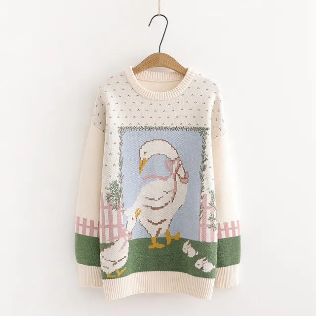 Collocation Loose Pullover Girl Student Sweater Beige - Shop at LoveMi