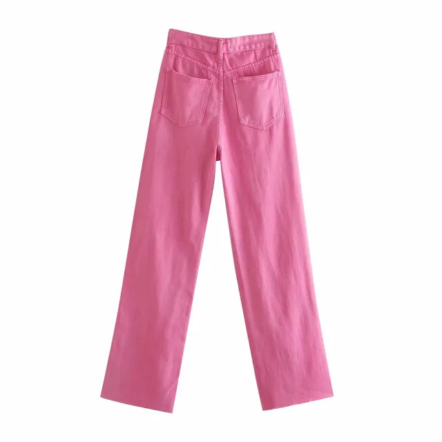 Women's Slimming Casual Straight Wide Leg Jeans Rose Red - Shop at LoveMi