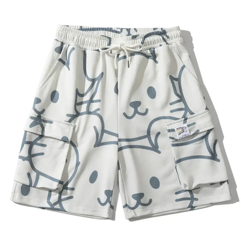 Bear Print Men's Overalls And Sweatshirt Loose Casual Shorts