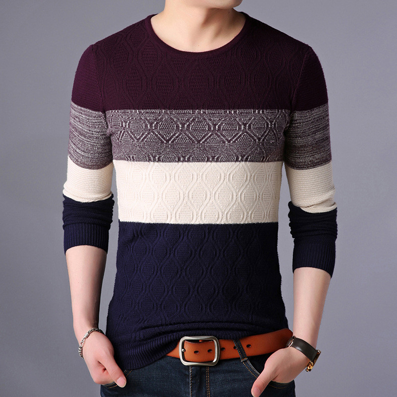 Youth Thick Korean Round Neck Striped Knit Bottoming Shirt