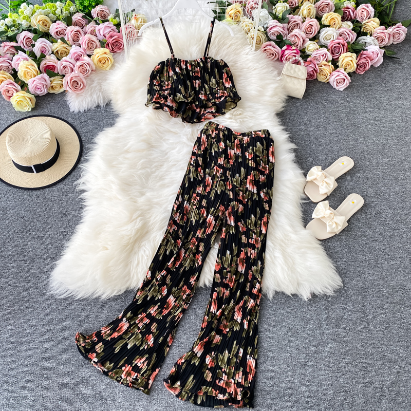 Thin Girl Floral Sling Top Two-piece Suit