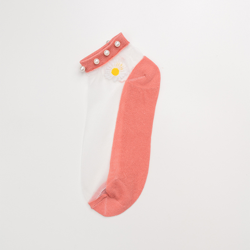 Crystal Glass Silk Stockings Pearl Cotton Bottom Boat Socks Invisible Socks