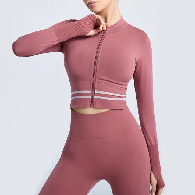 Net Red Yoga Sports Jacket Female Nylon Stretch Zipper Running Room Sexy Fashion Fitness Clothes Pink - Shop at LoveMi