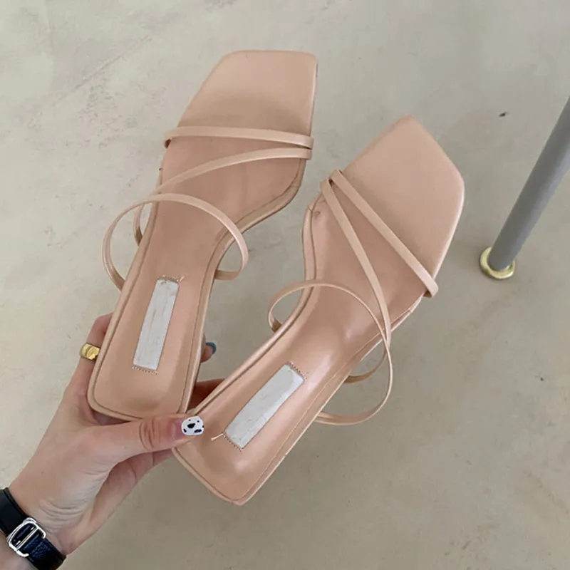 Spring And Summer Korean Women'S Shoes Thin Strap Combination Stone Pattern Thick Heel High Heel Toe Sandals - 5 Style-38